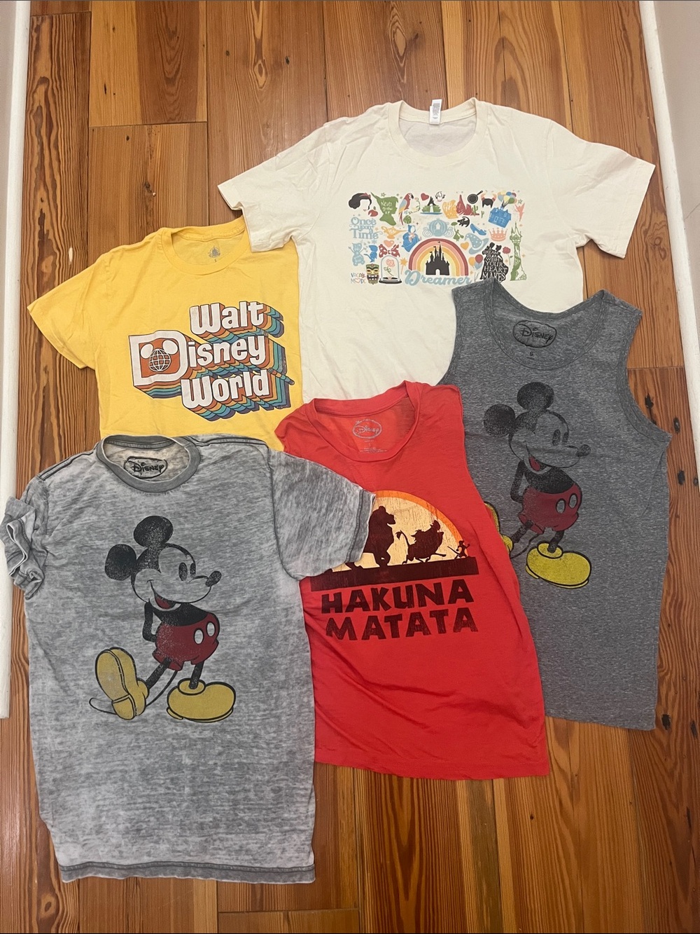 Disney Multi-Color Mickey & Park Graphic Tees - Yellow, Red, Gray, Cream